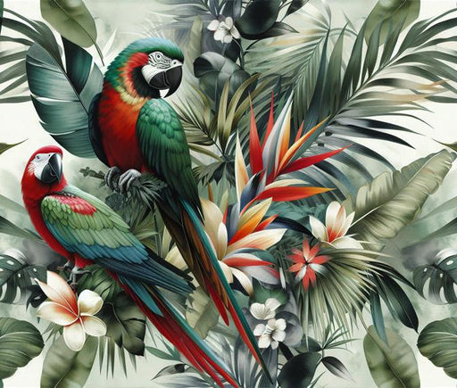 Parrot Mural Wallpaper | Couple in a Tropical Foliage Forest