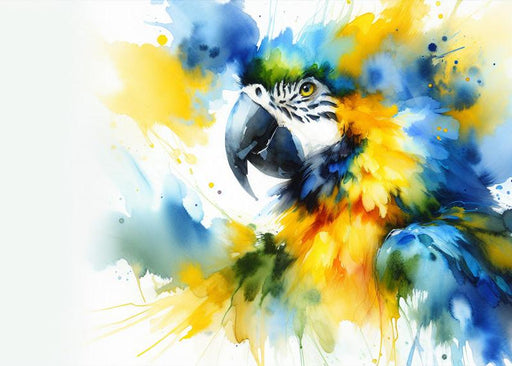 Parrot Mural Wallpaper | Watercolor of a Yellow and Blue Parrot Portrait