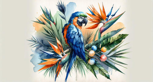 Parrot Mural Wallpaper | Colorful Tropical Watercolor on Its Branch