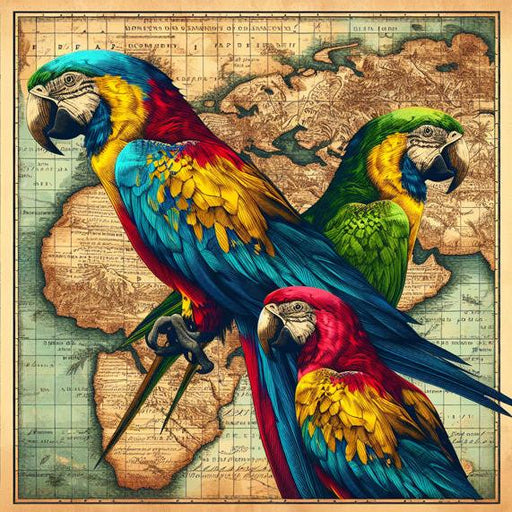 Parrot Mural Wallpaper | Vintage World Map