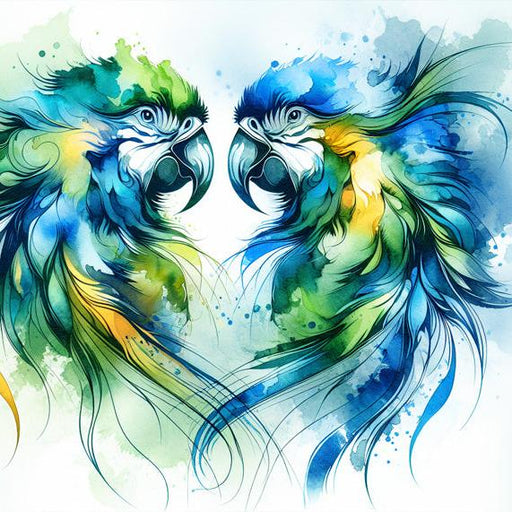 Parrot Mural Wallpaper | Colorful Watercolor Couple tête-à-tête