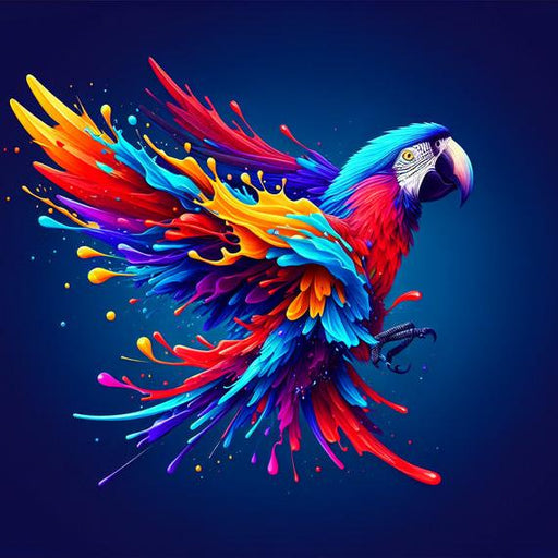 Parrot Mural Wallpaper | Mid-Air Explosion on Midnight Blue Background