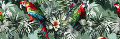 Parrot Mural Wallpaper | Tropical Jungle and Vibrant Colored Parrots