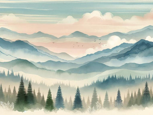 Baby Mountain Mural Wallpaper | Colorful Watercolor with Forest and Mountain