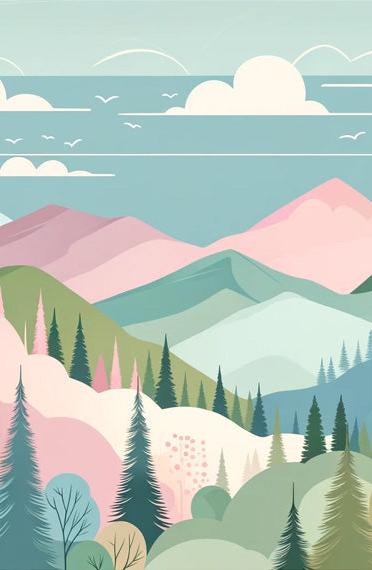Baby mountain Mural Wallpaper | Multicolored mountains and green forests