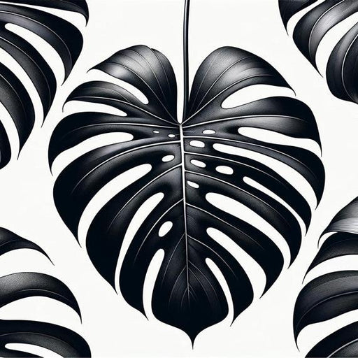 Black and White Foliage Mural Wallpaper | Realistic Black Monstera Leaves