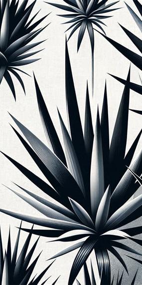 Black and White Foliage Mural Wallpaper | Vintage Yucca Leaf Style