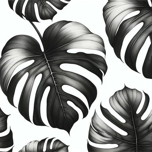 Black and White Foliage Mural Wallpaper | Large Black Monstera Leaves Design