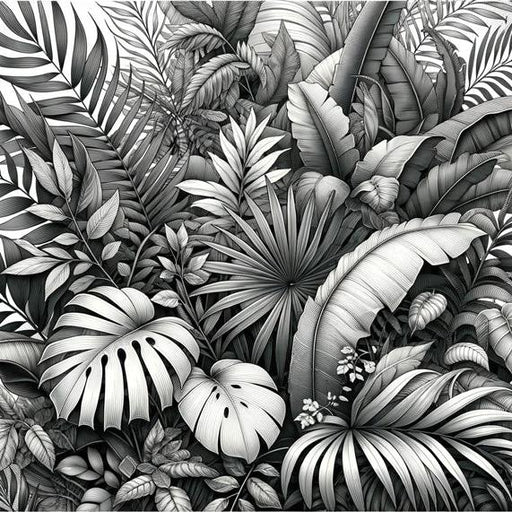 Black and White Foliage Mural Wallpaper | Vintage Tropical Foliage Wall