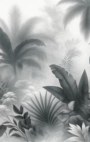 Black and White Foliage Mural Wallpaper | Palm Trees, Banana Trees, and Various Foliage