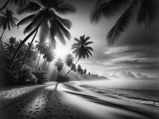 Black and White Tropical Mural Wallpaper | Tropical Beach with Fine Sandy Beach