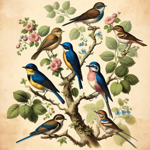 Bird Mural Wallpaper | Branch and Colorful Bird Family