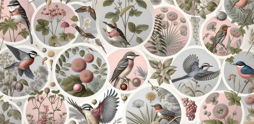 Bird Mural Wallpaper | Vintage Style Flower and Color Theme Circle