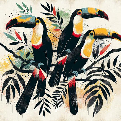 Bird Mural Wallpaper | Colorful Retro Style Toucan Décor
