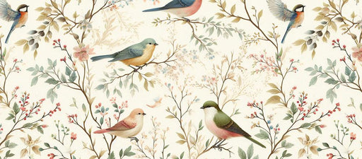 Bird Mural Wallpaper | Vintage Style Leaves and Birds