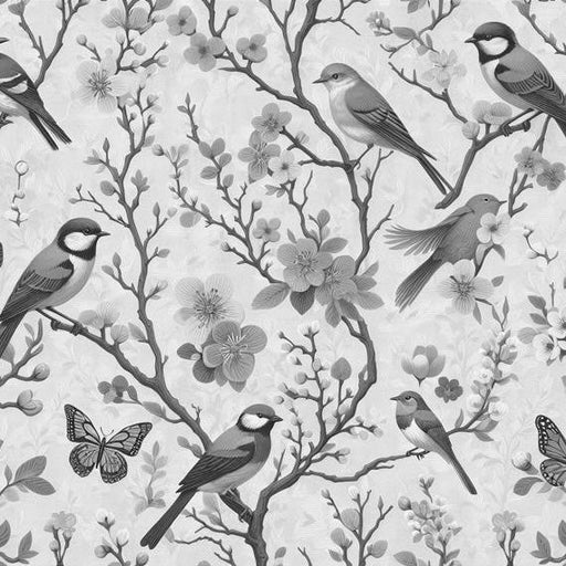 Bird Mural Wallpaper | Cherry Blossoms, Butterflies, and Soft-Colored Birds