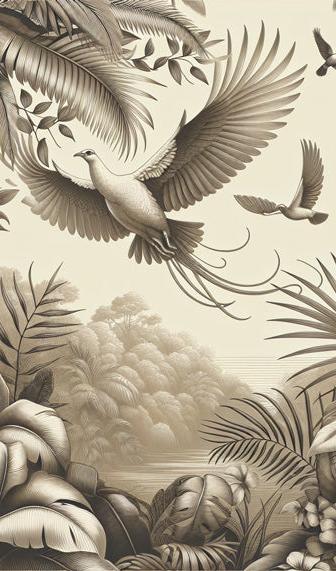 Bird Mural Wallpaper | Peacock and Birds in the Tropics