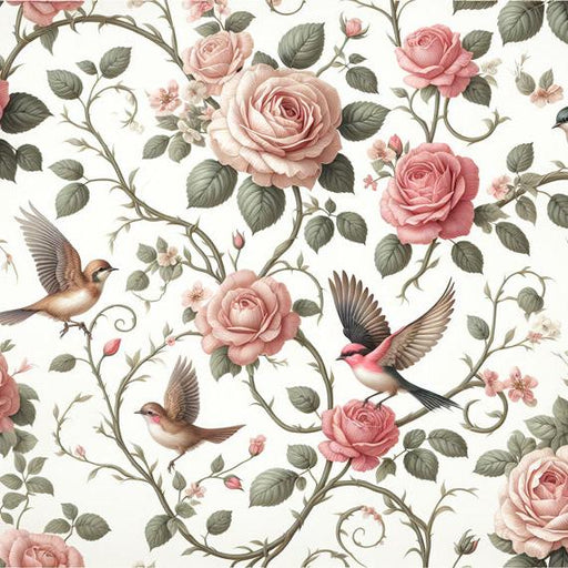 Bird Mural Wallpaper | Vintage Tones of Roses and Birds