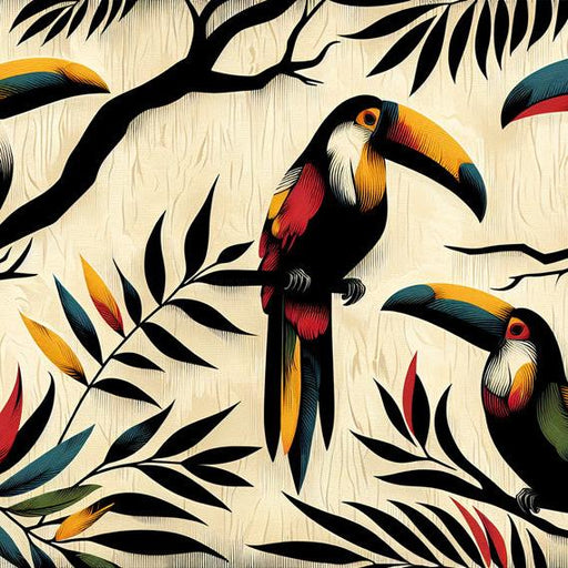 Bird Mural Wallpaper | Vintage Dull-Colored Toucan