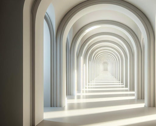 Mural Wallpaper Optical Illusion | White Archway Alley with Depth Effect