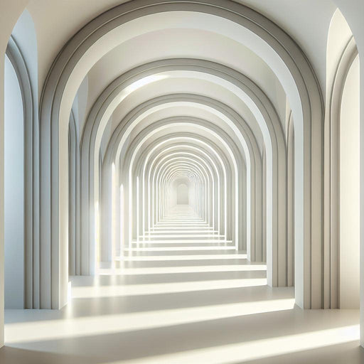 Mural Wallpaper Optical Illusion | White Archway Alley with Depth Effect