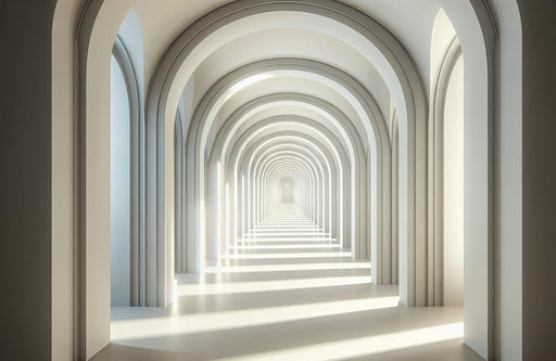 Mural Wallpaper Optical Illusion | White Archway Alley with Depth Effect