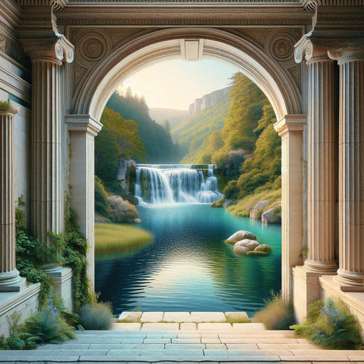 Mural Wallpaper Optical Illusion| Ancient and Magnificent Arch with Cascade