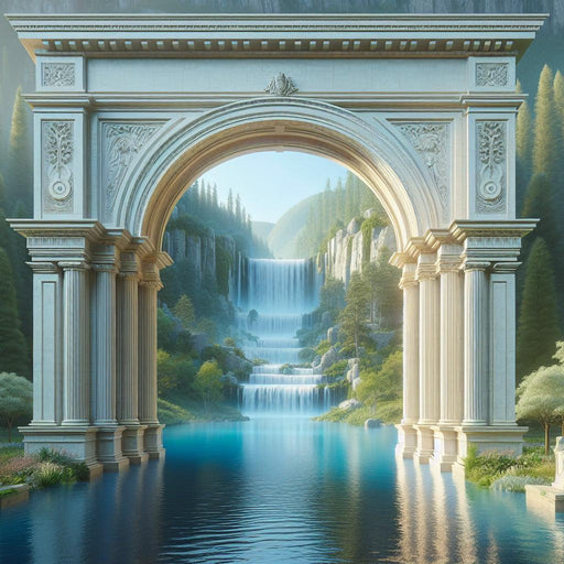 Mural Wallpaper Optical Illusion | Arch and Waterfall in a Mountainous Relief