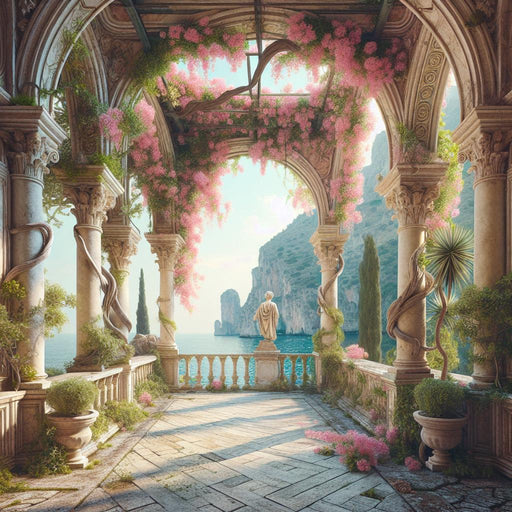 Mural Wallpaper Optical Illusion | Antique and Floral Decor Facing the Mediterranean