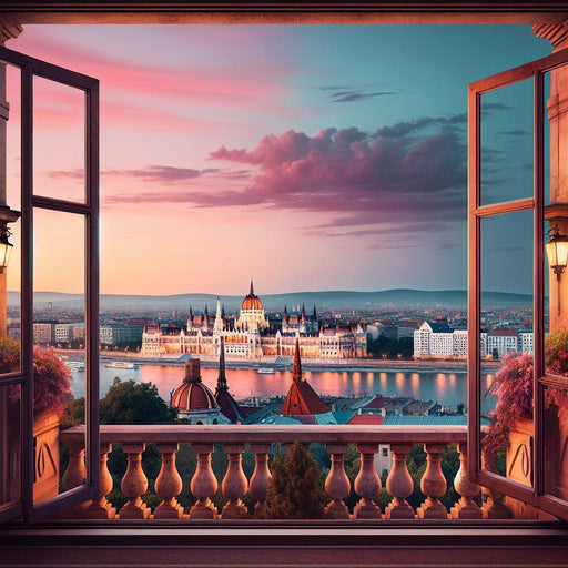 Mural Wallpaper Optical Illusion | Window and Balcony with a View of a Representation of the City of Florence