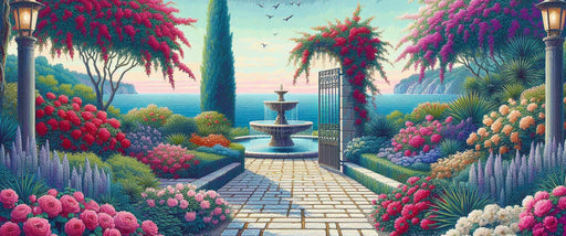 Optical Illusion Mural Wallpaper | Mediterranean-Style Antique Fountain and Decor