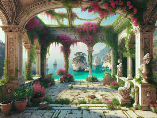 Mural Wallpaper Optical Illusion| Ancient Location with a View of the Mediterranean Sea