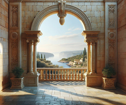 Mural Wallpaper Optical Illusion| Ancient Location and Mountain View Balcony