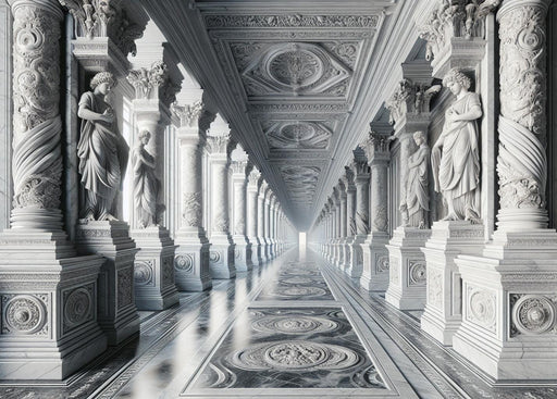 Mural Wallpaper Optical Illusion| White Antique Palace with Statue Columns