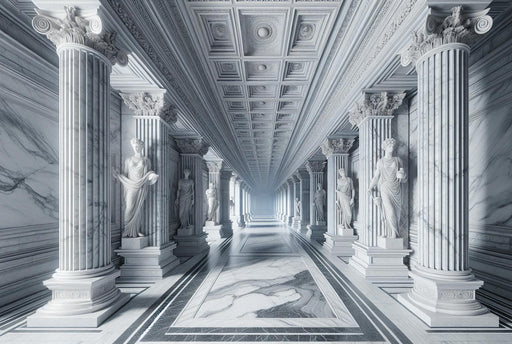 Mural Wallpaper Optical Illusion| Palace with Ancient Columns and Greek Statues