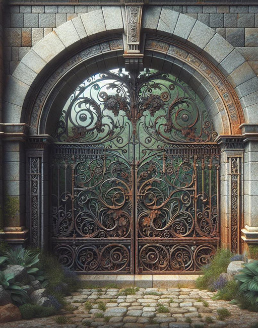 Mural Wallpaper Optical Illusion | Rusty Gate with Solid Granite Wall