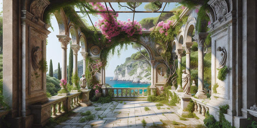 Mural Wallpaper Optical Illusion| Ancient Vestige with a View of a Mediterranean Setting