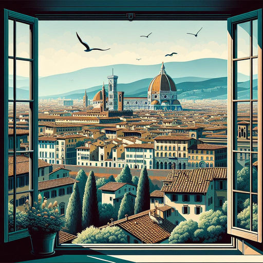 Mural Wallpaper Optical Illusion| View of a Representation of the City of Florence