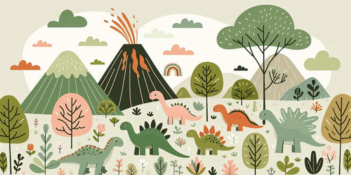 Children's Bedroom Mural Wallpaper | Dinosaurs and Volcanic Eruption