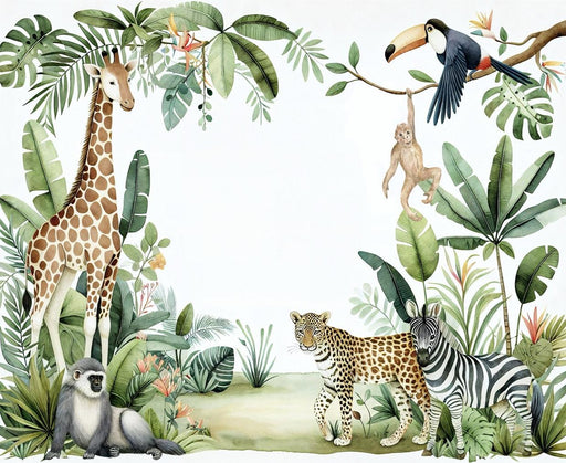 Children's bedroom Mural Wallpaper | Jungle animal gathering