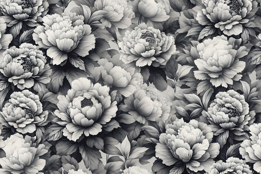 Black and White Mural Wallpaper | Large Flowers and Foliage
