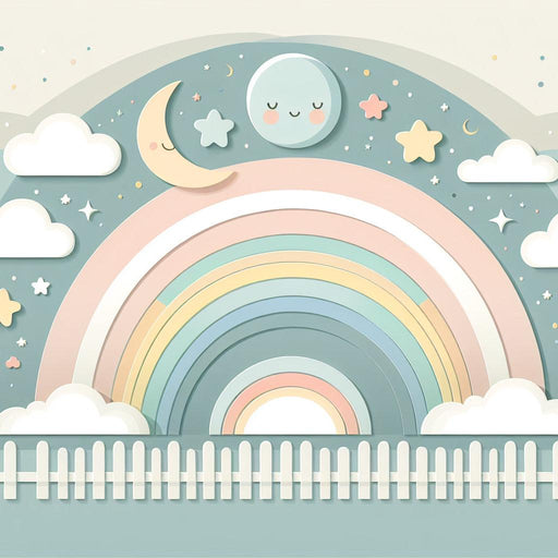 Rainbow Mural Wallpaper | Sweet Night with Full Moon and Crescent Moon