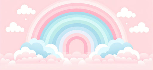 Rainbow Mural Wallpaper | Pink Background with Pink and Blue Clouds
