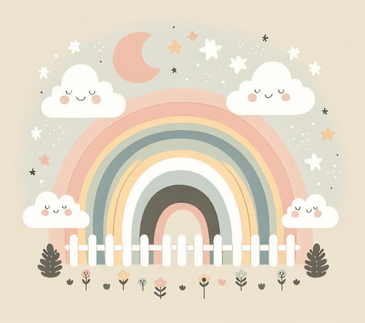 Rainbow Mural Wallpaper | Garden, Clouds, and Neutral Rainbow