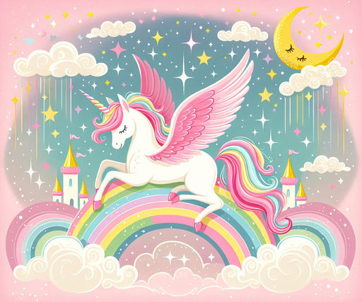 Rainbow Mural Wallpaper | Unicorn and Cloud on Pink Background