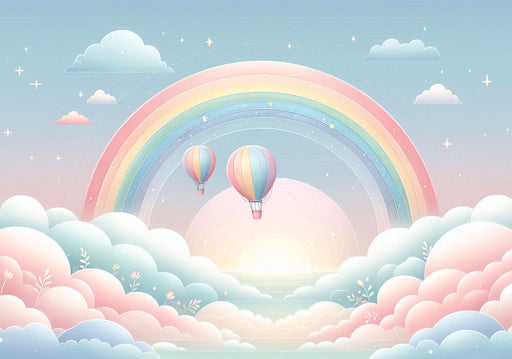 Rainbow Mural Wallpaper | Hot Air Balloons, Clouds, and Sunrise