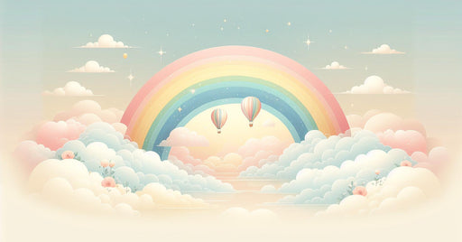 Rainbow Mural Wallpaper | Hot Air Balloons, Clouds on Pastel Background
