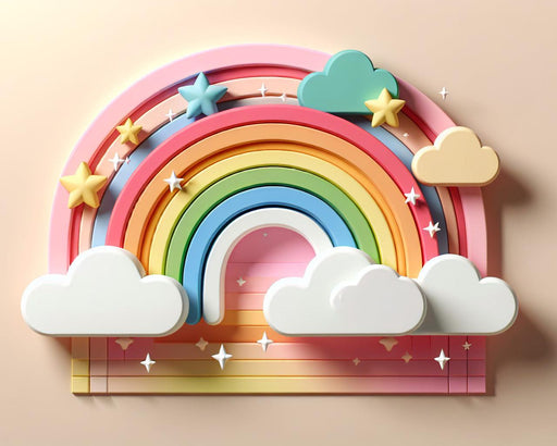 Rainbow Mural Wallpaper | 3D Cloud and Rainbow on Beige Background