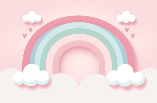 Rainbow Mural Wallpaper | Cloud and Little Heart on Pink Background