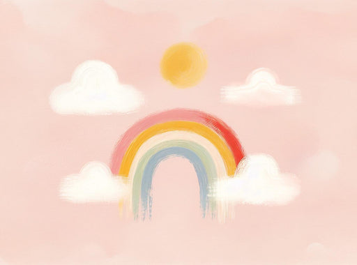 Rainbow Mural Wallpaper | Painting with clouds, rainbow, and sun